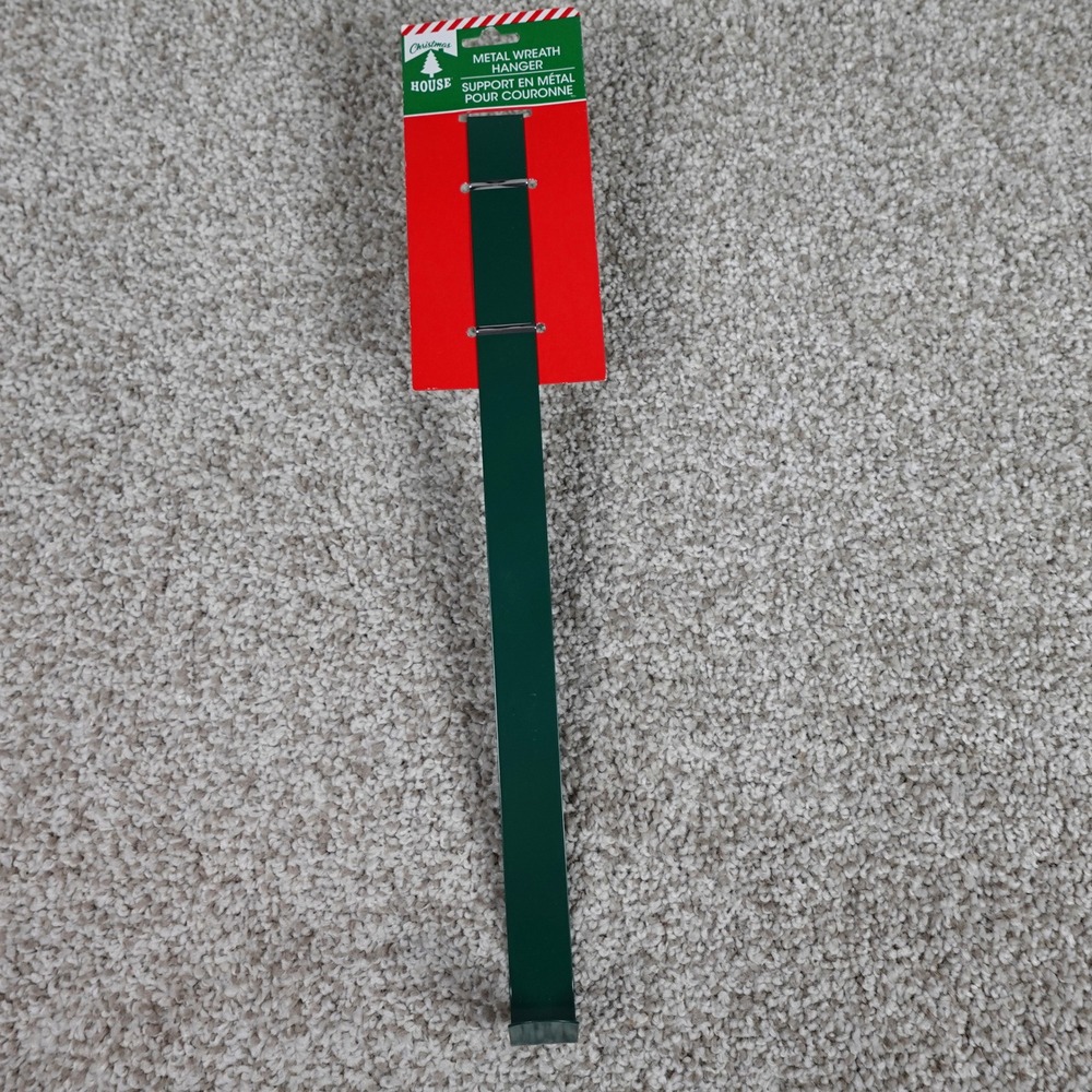 Christmas House Green Metal Wreath Hanger Over The Door Holiday Decor 14.5 Inch